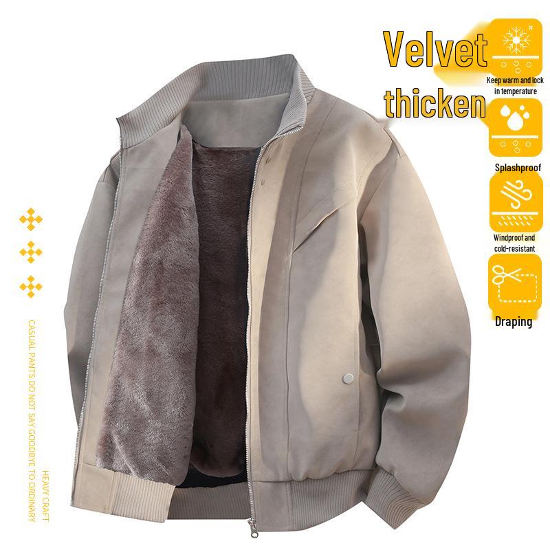 Men's Plus Size Fleece Lined Leather Baseball Jacket