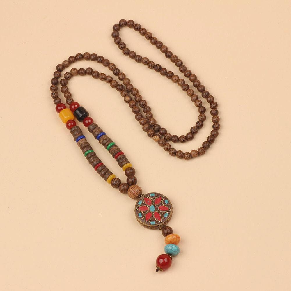 Originální etnický retro dlouhý řetízek na svetr, Nepálské vintage doplňky, Tibetský styl, Literární a univerzální náhrdelník pro muže a ženy