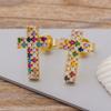 Top Quality Rainbow Cross Stud Earrings Gold Color Micro Pave CZ Delicate Fashion Women Girls Fine Party Jewelry Gift
