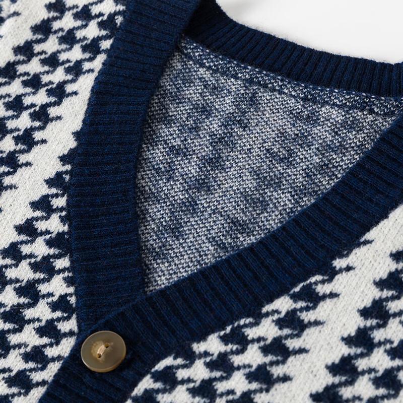 Hengyuanxiang Kids' Pure Wool Plaid V-Neck Cardigan