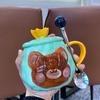Cute Rainbow Unicorn Ceramic Thread Mug with Lid Spoon Girl Heart Drinking Water Cup Office Coffee Cup
