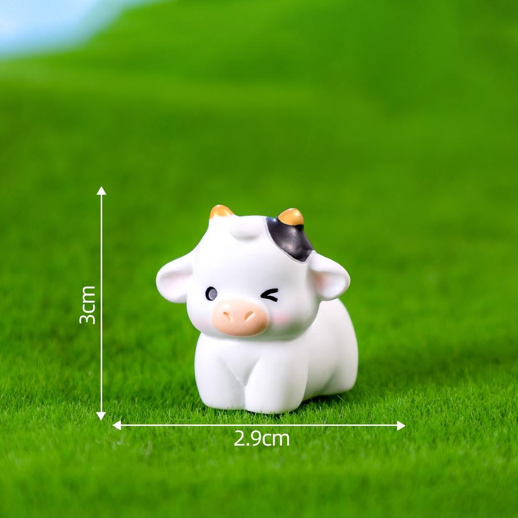 6Pcs/set Cartoon Mini Cow Animal Miniatures Mini Figures DIY Fairy Garden Decoration Moss Terrarium Micro Landscape