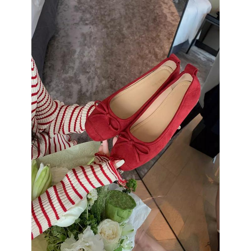 

Sheepskin version round head ballet style bow flats soft shallow mouth single shoes women s leather ladyshoes 40