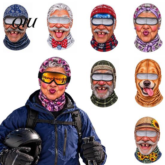 Funny Face Ski Mask Realistic Balaclava Mask, Old Man Woman Print Neck Gaiter, Snowboard Shield Windproof Full Coverage for Winter Sports Snowboarding