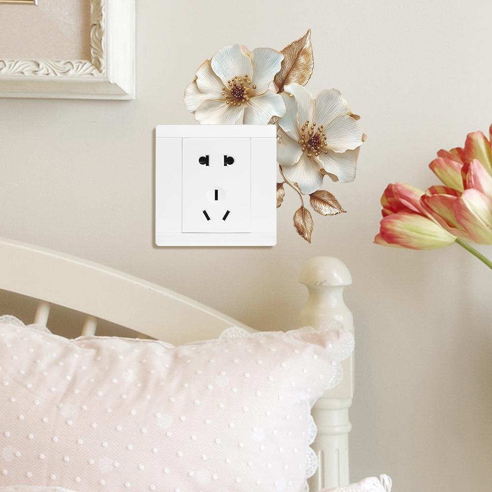 Minimalist 3D Embossed White Flower Wall Switch Sticker Removable Self-Adhesive Decoration for Bedroom Study Living Room Easy No Residue