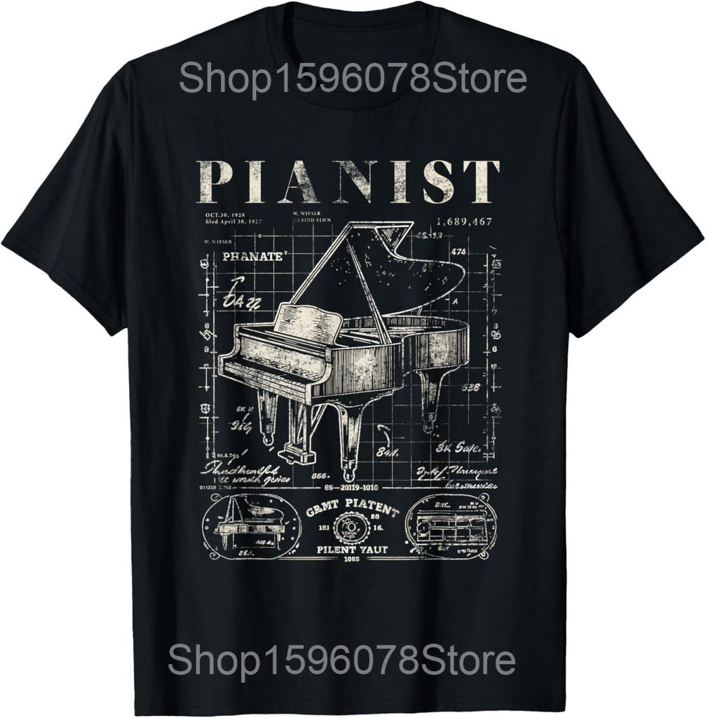 Keyboard Heartbeat Cool Piano Player Novelty Rock Music T Shirts Men Streetwear Tee Shirt Short Sleeve Unisex Loose Clothing