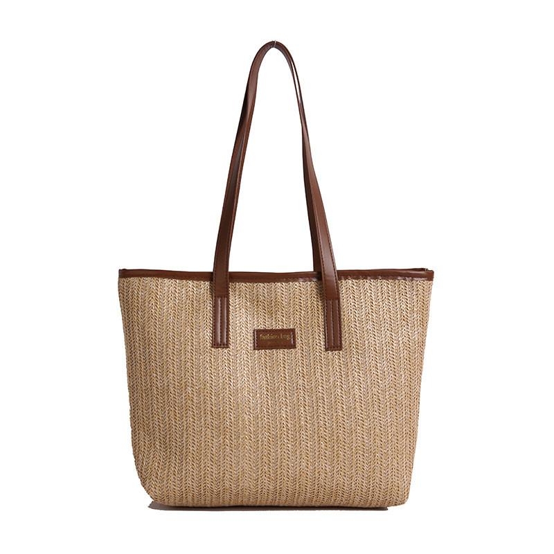 Borsa a Spalla Grande in Rattan Intrecciato con Tasche Interne per Street Style