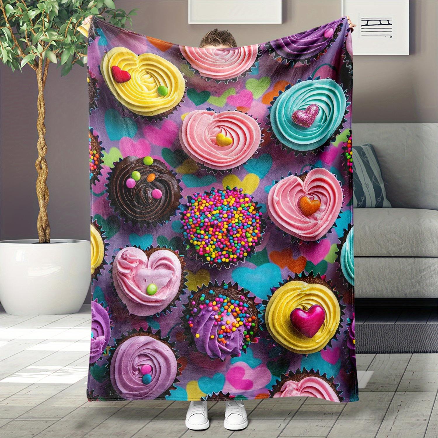 Modern cupcake designs Flannel printed blanket suitable for all seasons suitable for living room office sofa and travel 75x90cm