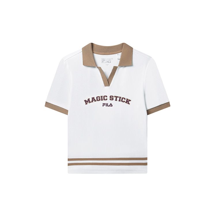 

FILA X Magic Stick Collaboration SS23 Повседневная рубашка-поло в стиле преппи с цветными блоками, женские топы, белый F11W329114FWT S