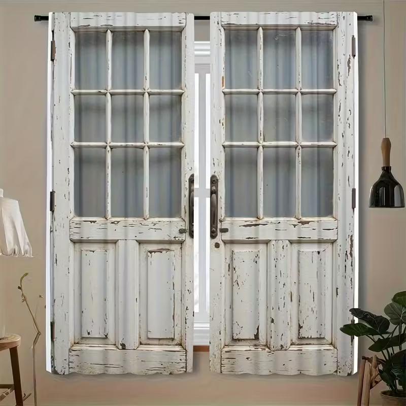 

2PCS rural barn door printed curtains, pole bag polyester material design, bedroom, home decoration 24x59in(60x150CM)x2&Rod Pocket