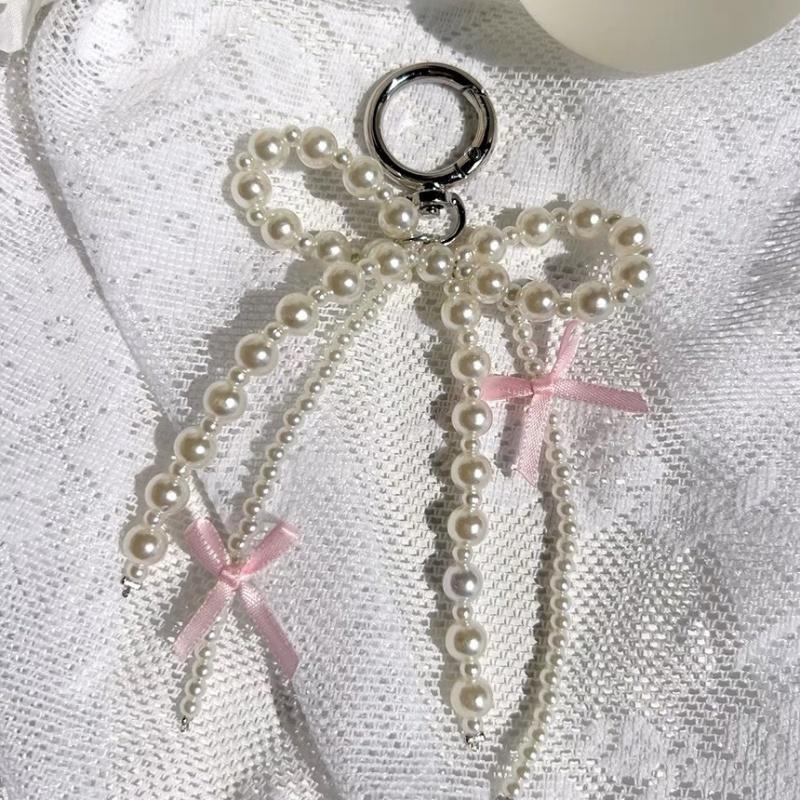 Y2K Phone Charm Pendant Cute Kawaii Pink Bowknot Keychain Bag Phone Strap Girl Cellphone Lanyard Keyring Birthday Jewelry Diy