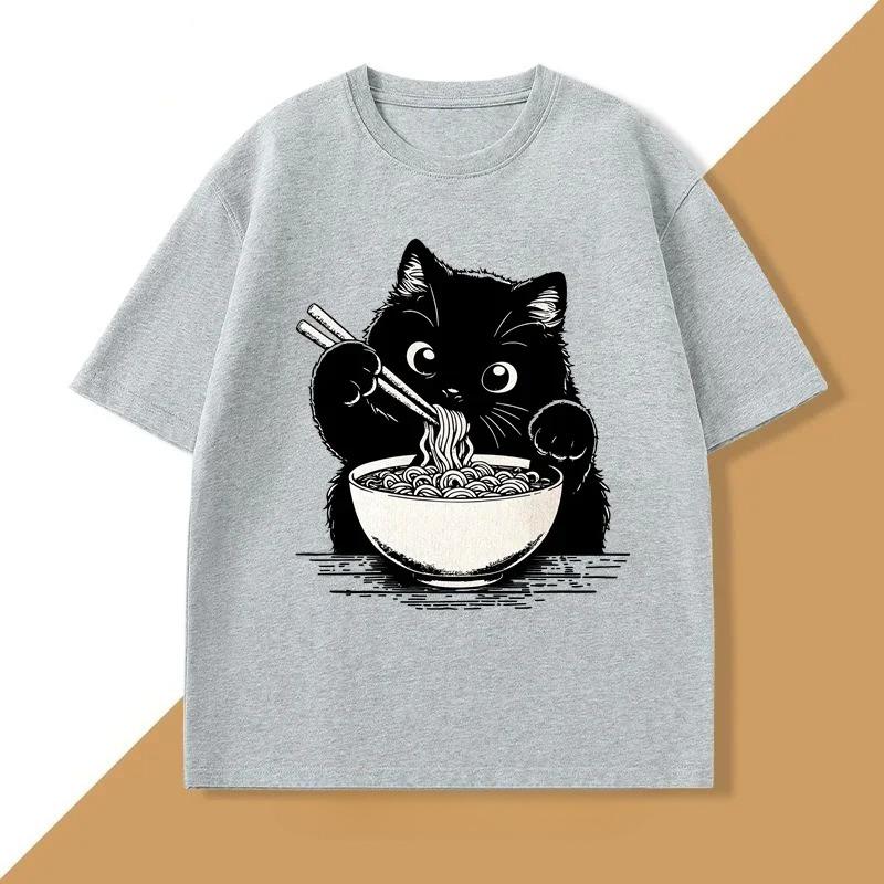 Noodle Cat TShirt Pure RaUnisex Cat Mom Tee Trendy Summer Cat Lover Tees Tshirt Funny Graphic T Shirts Short Sleeve Tees