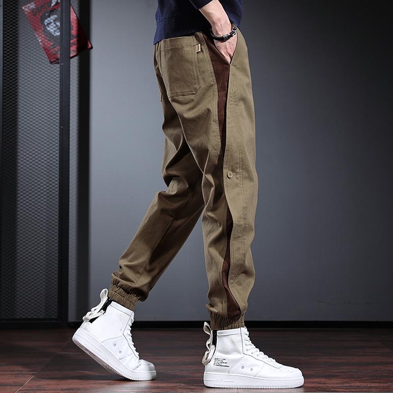 

Autumn and Winter Large Size Tied Feet Contrasting Colors Men s Casual Pants Casual Loose High-end Gray Tooling Pants Men M weight 100-62.5 kg хаки