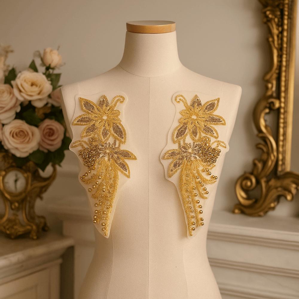 Handmade Nail Beads Clothing Applique Gold Embroidery Clothes Patches  Bridal Accessories