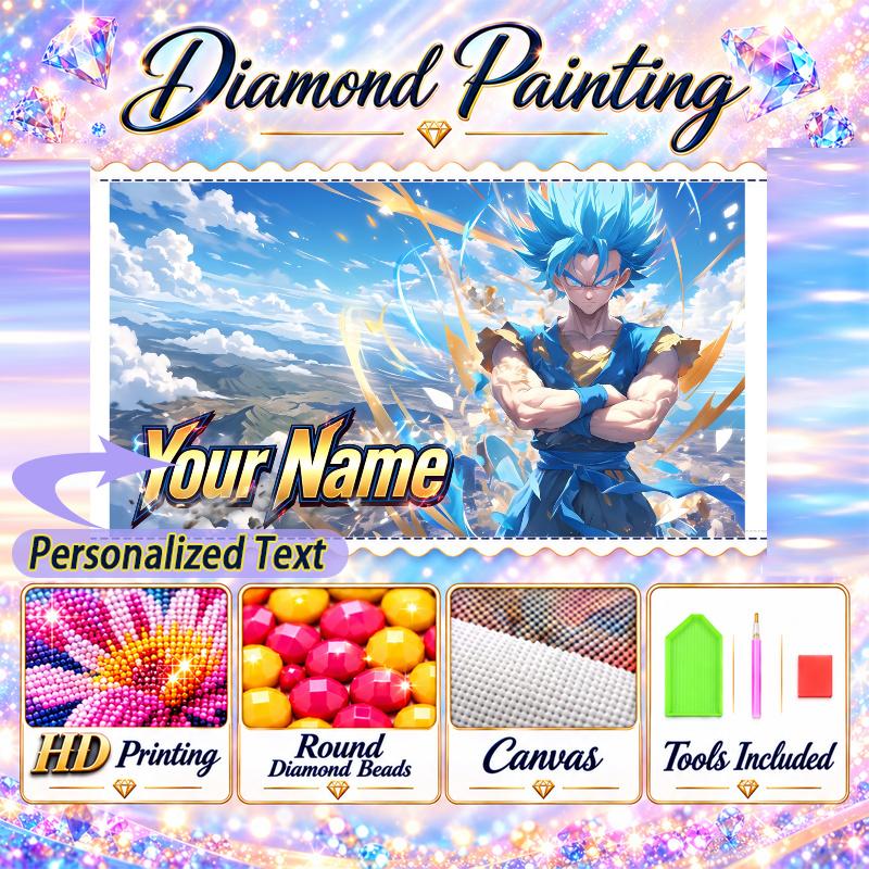 Personalized Gogeta Diamond Art Custom Name 5D Diamond Painting Full Drill DIY Craft