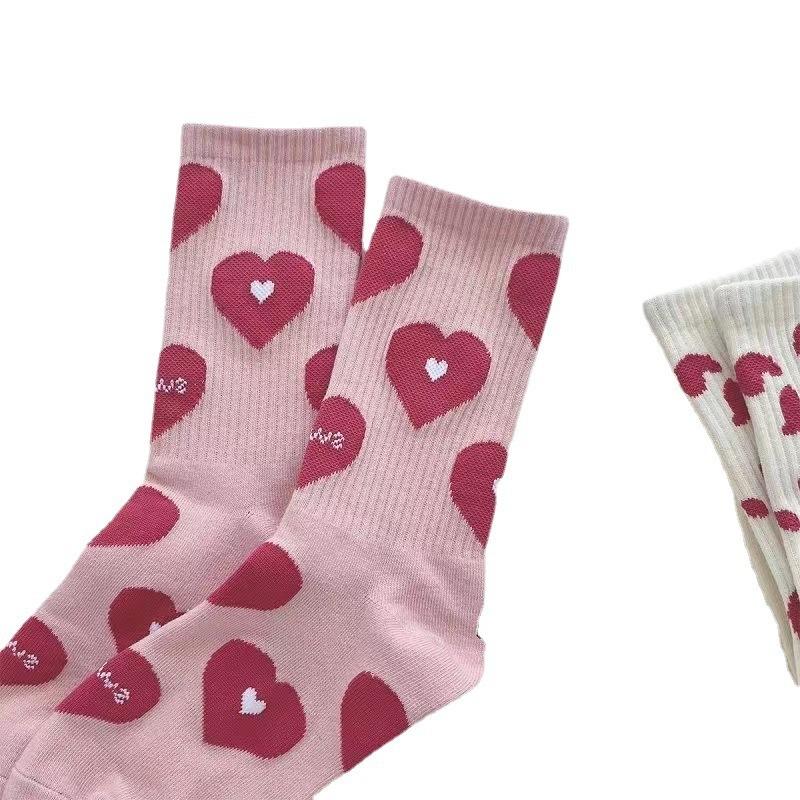 Female Spring and Autumn Trend Contracted Love Letter Lovely Flower Pink Tube Socks