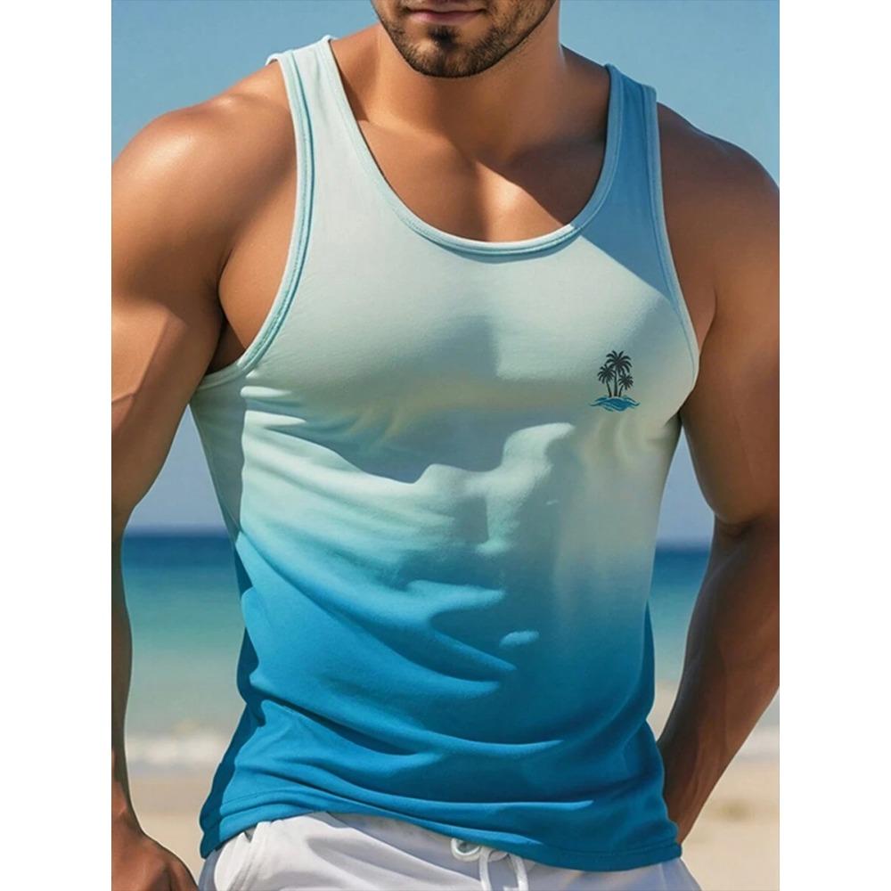 Sommer Freizeit Herren Ärmelloses T-Shirt Hawaiianischer Stil Herrenmode Rundhals Tanktop Outdoor Strand Herren Tanktop