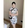 Summer tie-dye disc buckle pleated cheongsam dress women's small waist slim hip skirt wholesale