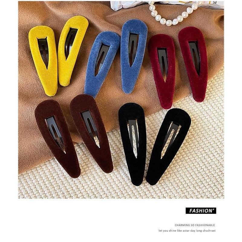Korean Flocking Water Drop Hair Clips Simple Solid Color Bangs Side Hair Pin Cute Mini BB Clip Women Autumn Winter Hair Accessories