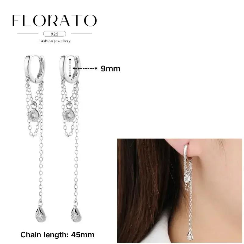 FLORATO 925 Silver Earrings Chain Tassel Pendant Earrings Zircon Silver Earrings for Women Trend Luxury Wedding Jewelry