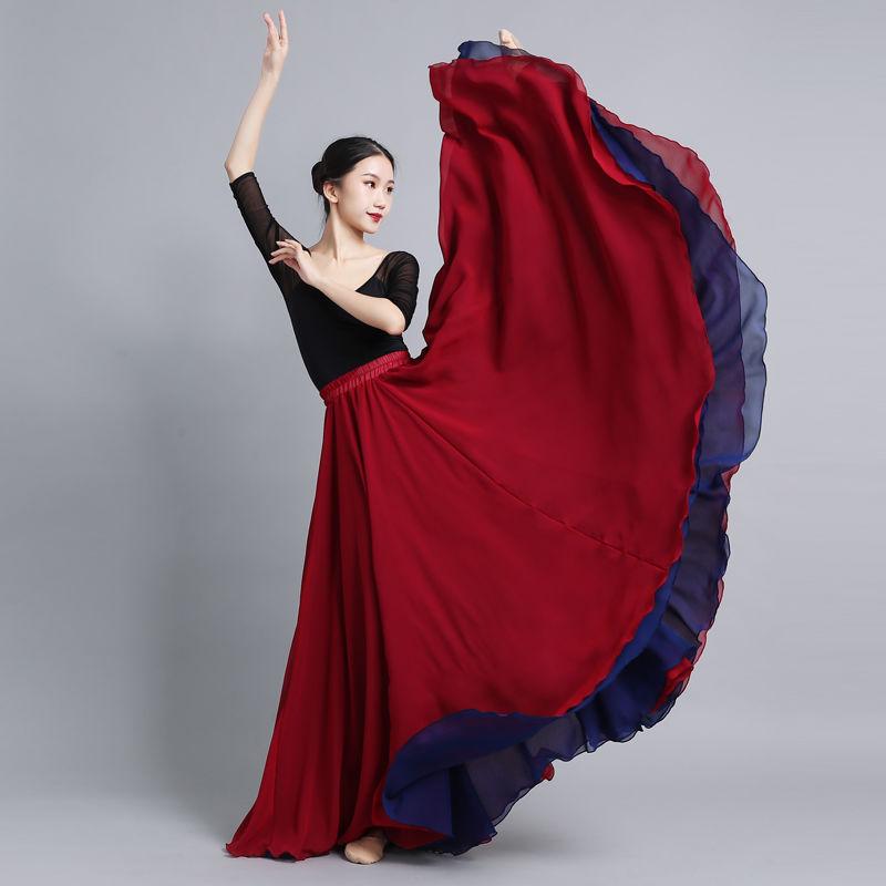 630 Degree Classical Dance Skirt Women Double-Side Chiffon Big Swing Skirt Belly Dance Costume Stage Performance Maxi Skirts