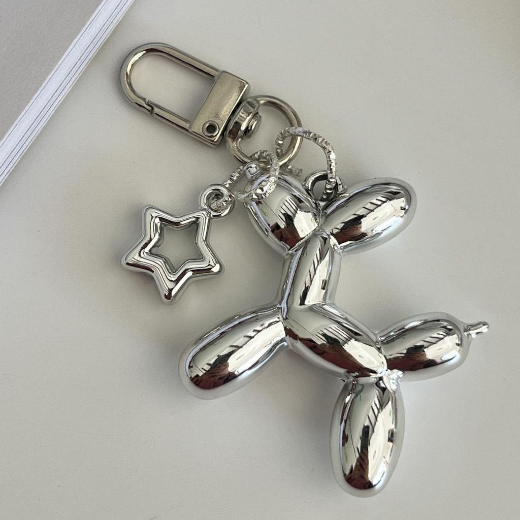 Silver Star Balloon Dog Keychain Pendant - Dark Cool Girl DIY Charm, Xiaohongshu INS Style.