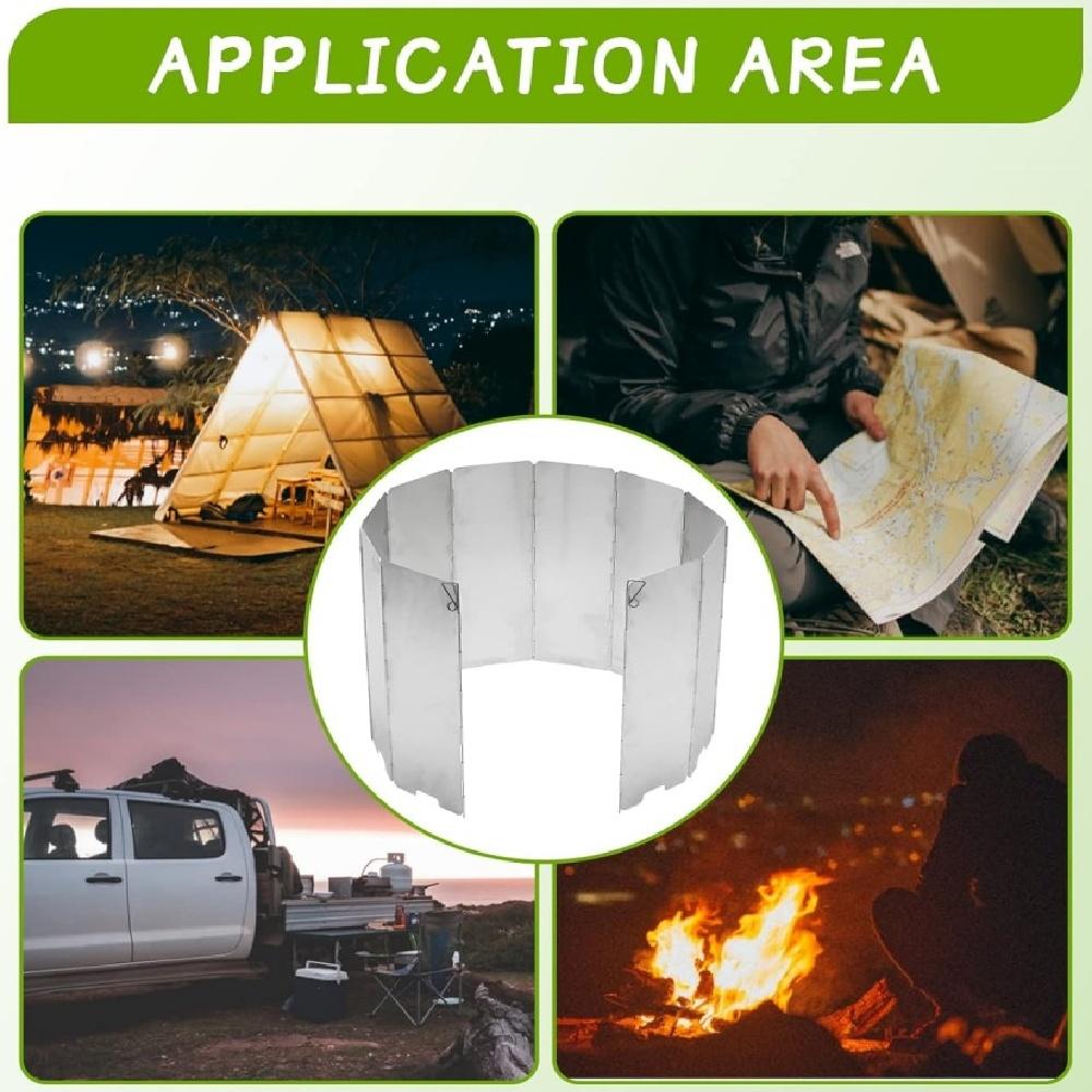 10 Plates Aluminum Stove Windscreen – Foldable Camping Windshield With Drawstring Bag, Portable Butane Stove Wind Blocker For Outdoor Cooking