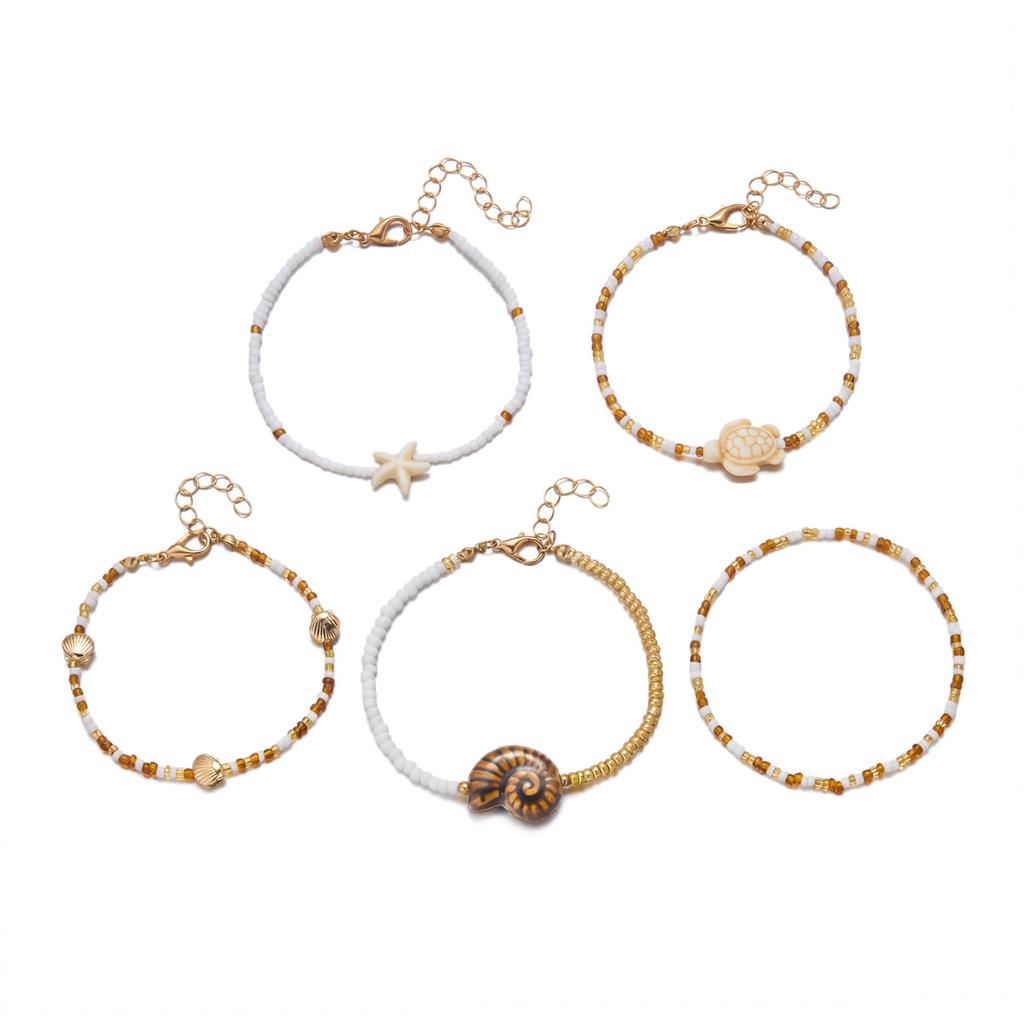 Vintage Shell Imitation Pearl Conch Beads Bracelet Set for Women Fashion Sea Turtle Handmade Bracelet Festival Jewelry Gift