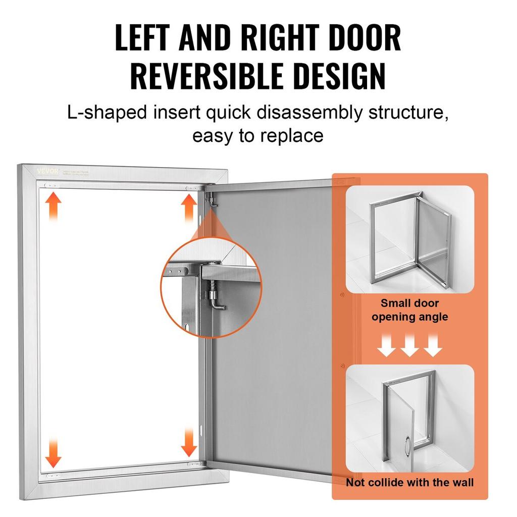 BBQ Access Door, 457x610 Mm Single Outdoor Kitchen Door, Stainless Steel Flush Mount Door, Wall Vertical Door with Handle, for BBQ Island, Grilling
