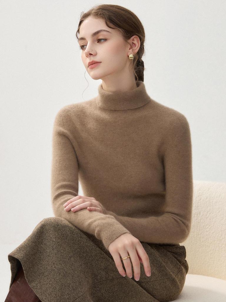 Women's 2026 Seamless High Neck Cashmere Sweater – Slim Fit Winter Base Layer