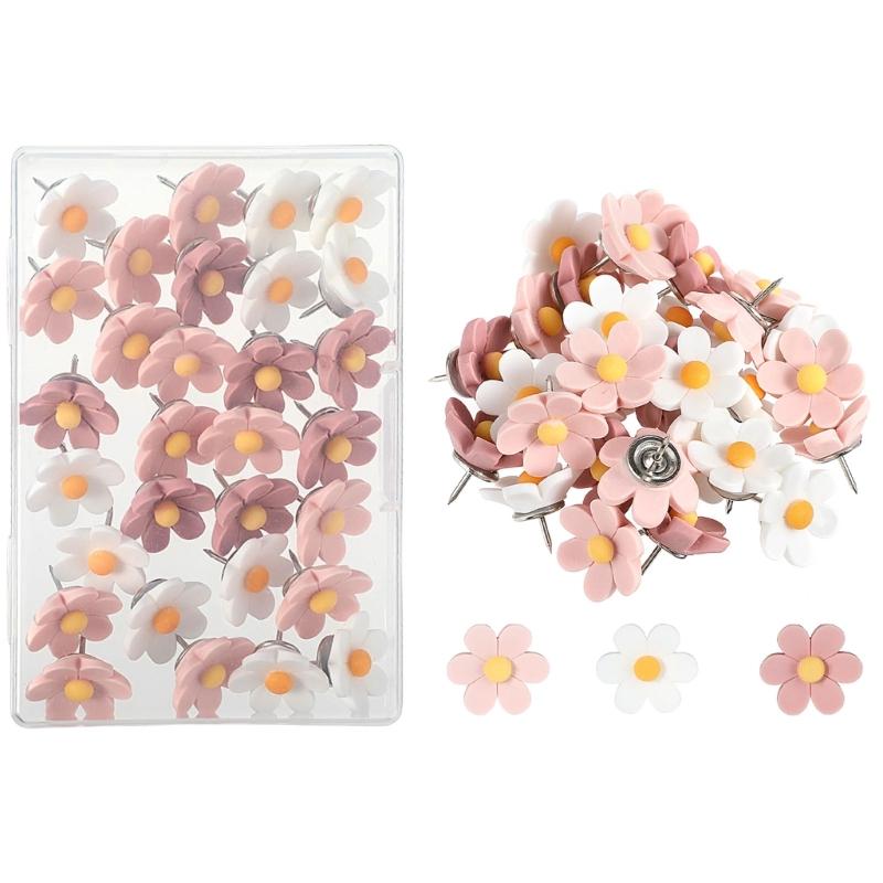 Elegant Flower Thumb Tacks set Flower Pushpins set Flower Shape Push Pins Multiple Use for Cork Boards & Bulletin Boards