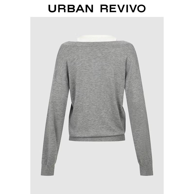 UR 2026 Women's Elegant Color-block Embroidered Knit Sweater