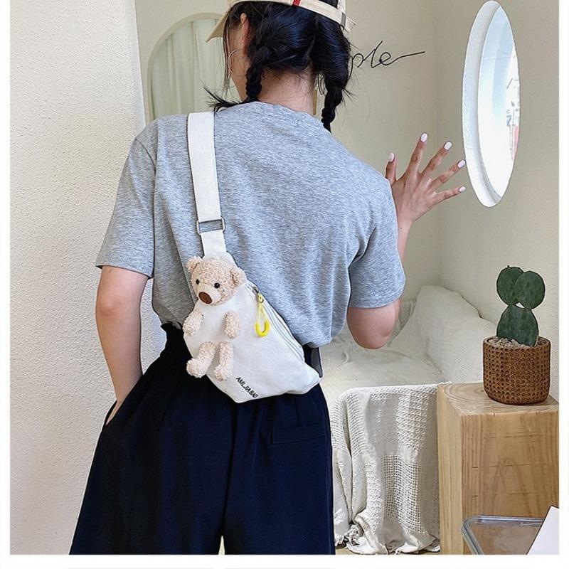 Bear Waist Pack Students Simple Crossbody Canvas Waist Pack Women Printed Letters Cute