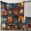Spooky Pumpkin Witch Pattern Flannel Throw Blanket Soft Fleece Bed Sofa Cover, Cozy Decorative Home Textile for Autumn Halloween Party Decor