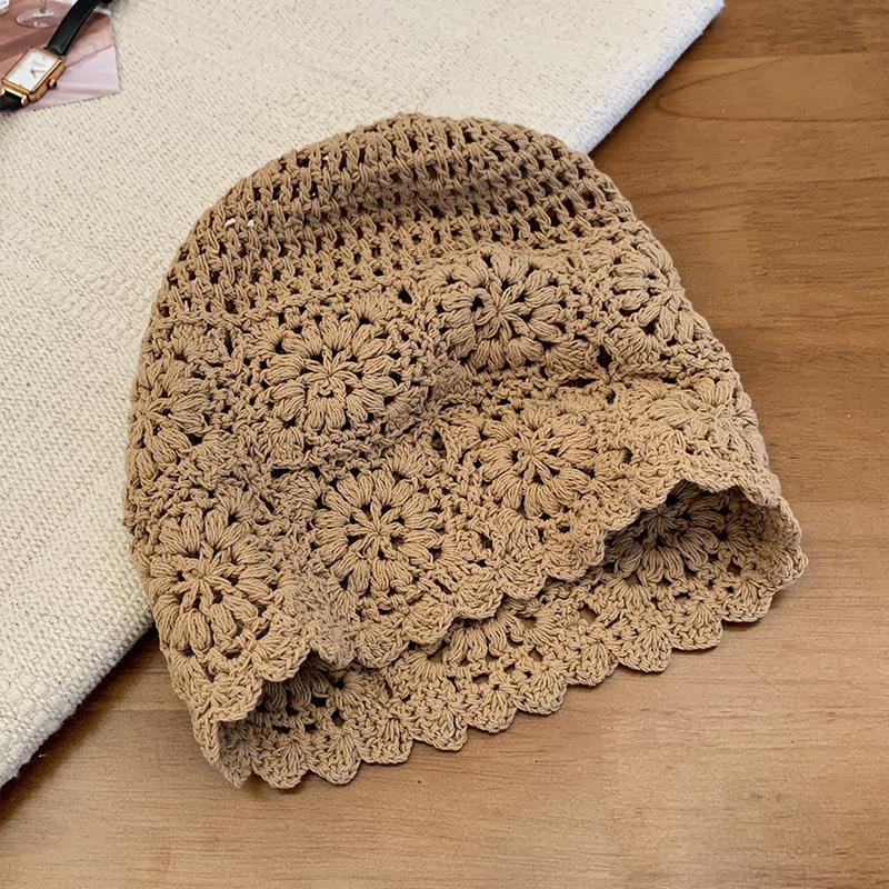 

Cap Knitted Stylish For Women With Pearl Tassels And Gorgeous Embroidery Rural Brown