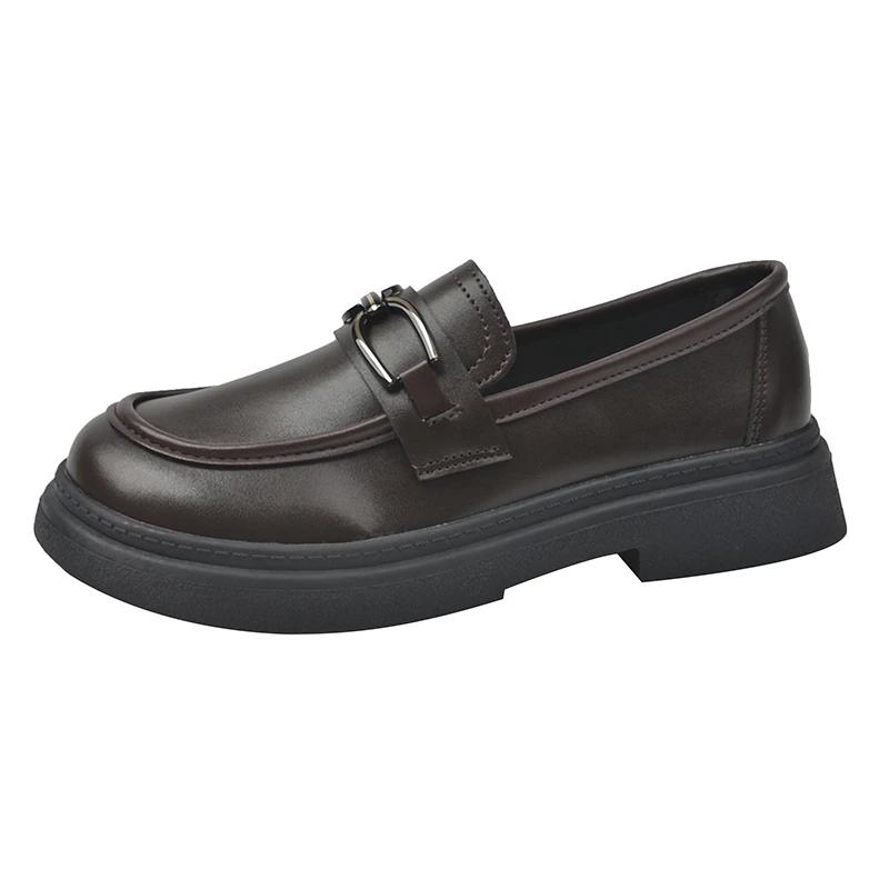 

Мода 2024 женская обувь модные весенние и осенние туфли с круглым носком и неглубоким вырезом однотонные женские туфли на низком каблуке с металлическими украшениями 40 темно-коричневого