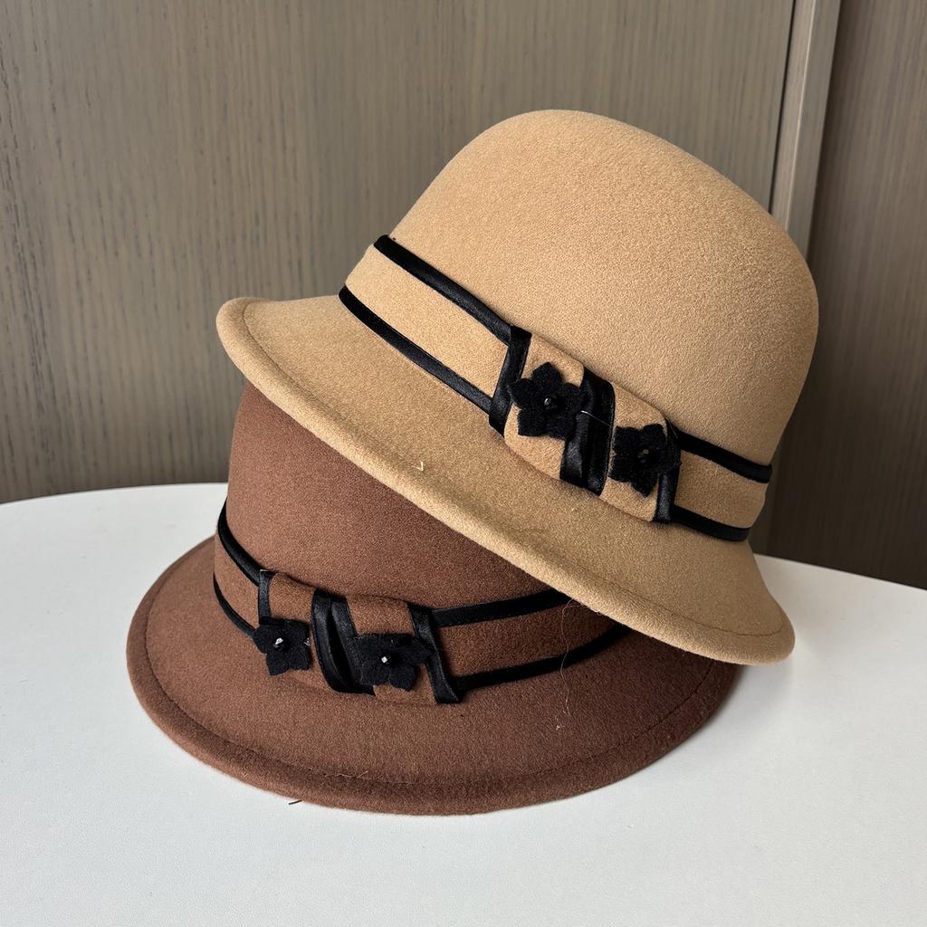 Autumn And Winter British Retro Woolen Hat Women'S Dome Small Edge Thermal Basin Hat Elegant Versatile Simple Felt Top Hat