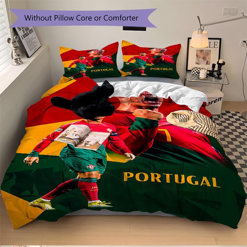 Portugal'S Soccer Celebration Print 3Pcs Bedding Setduvet Cover With 2 Bedropillowcase Home Birthday Gift