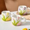 Hand Painted Ceramic Cup Three Dimensional Relief Cup Tulip Cup Flowers Mug with Handle Bestie Cup Souvenir