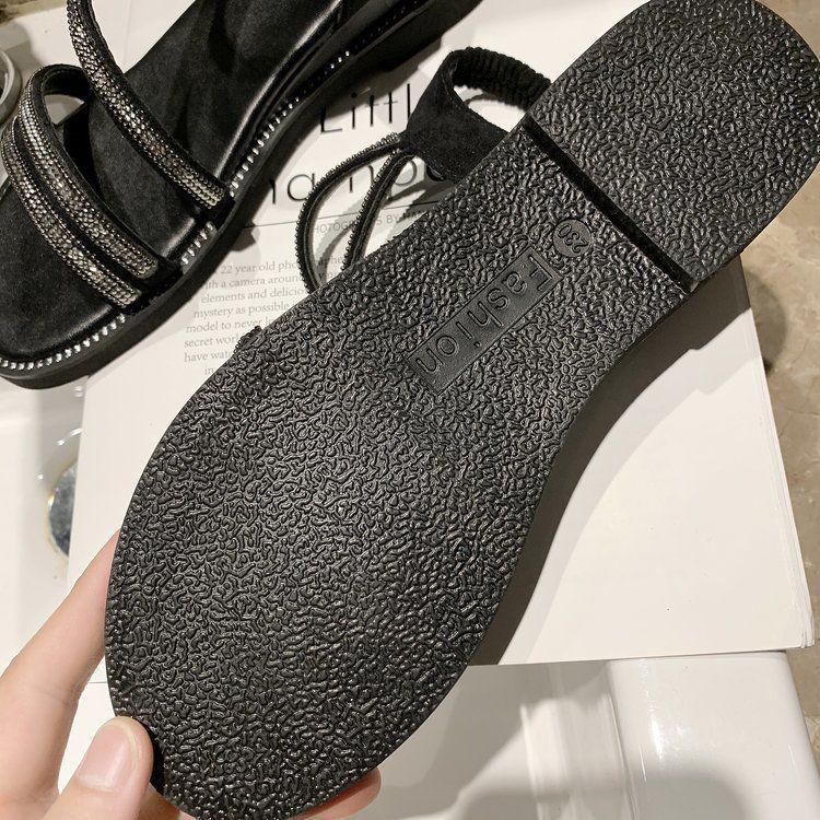 2025 Women’s Roman-Style Rhinestone Sandals - Casual, Korean-Inspired Summer Flats, Non-Slip & Versatile Fashion