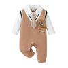 Babyjongen Kleine Meneer Jumpsuit Cartoon Teddybeer Lange mouwen Jumpsuit voor 0-18 Maanden Babyjongens Verjaardagsfeest Kostuums