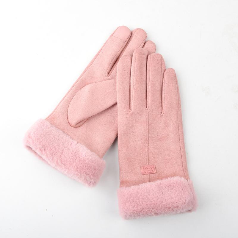 Winter gloves women's warm fleece thickened cute non-slip, windproof and cold-proof cycling electric car gloves