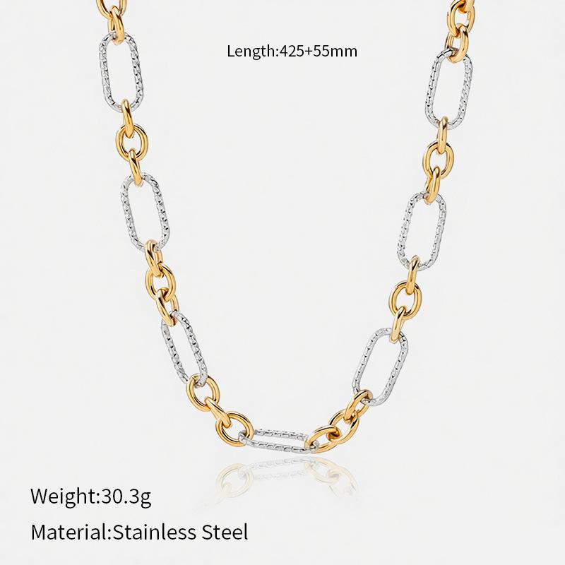 European and American wind titanium steel non-fading necklace Cuban chain splicing two-color necklace women's light luxury niche versatile jewelry