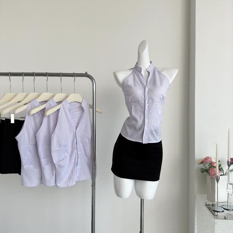 Striped 2 Piece Skirt Set Women Korean Fashion Sexy Y2k Crop Top Shirt + Low Waist Short Skirt Blouse Suits 2000s Retro Y2K