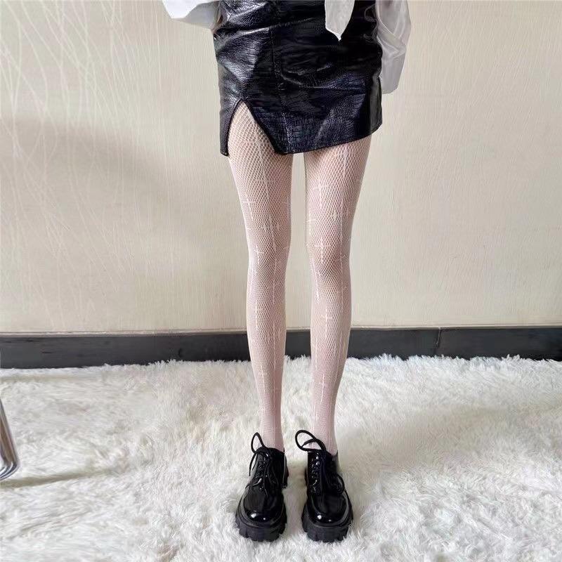 

New Goth Lolita Girls Tights Sexy Retro Gothic Hollow Out Pantyhose hot Girl Black WhiteThin INS style Fishnet Tights One Size білий