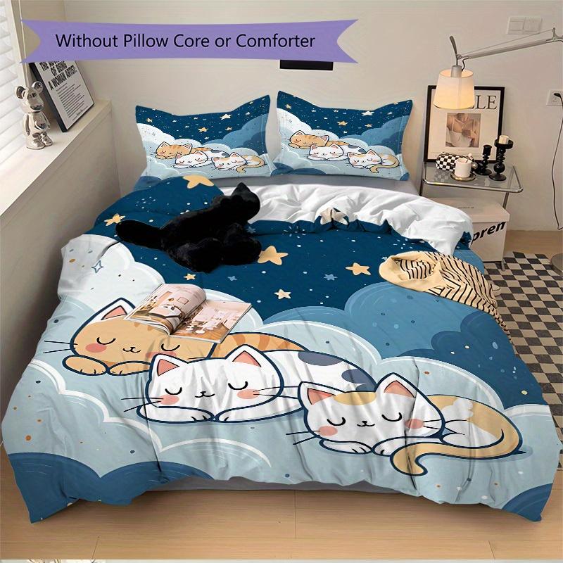 3pcs Cute Cats Bedding Set, Breathable And Soft, Suitable for All Seasons Machine Washable, Suitable for Bedroom Decoration,yy250822145