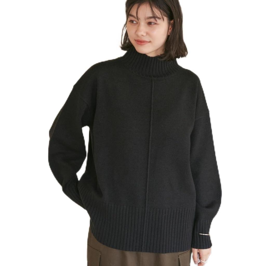 ROPE PICNIC GDM54110 Black Knit Pullover with Center Machine Perfect for Coordinating with Other Items Women's (01) Tuck, Mid-Length, Anti-Static,