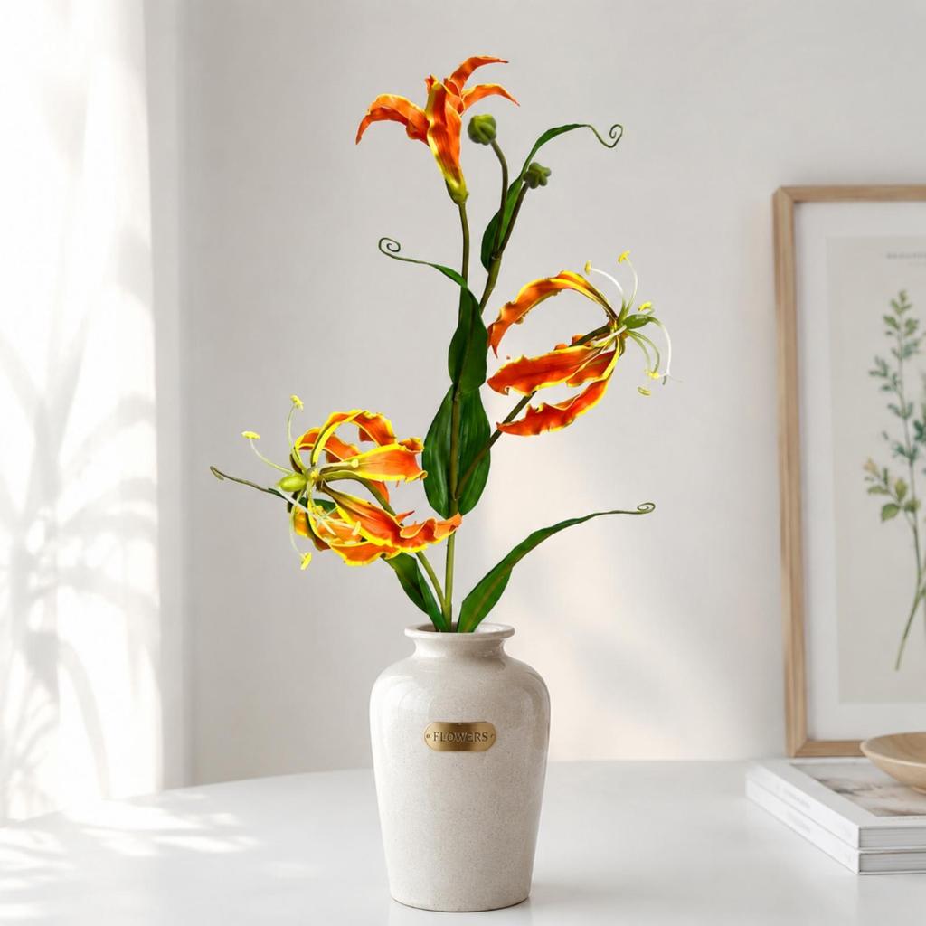 Artificial Gloriosa Lifelike Lily Stem Faux for Floral Arrangements