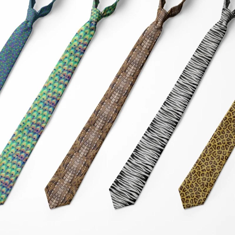 Casual Leopard Print Tie 8cm Wide Printed Serpentine Tie Polyester Slim Zebra Striped Tie