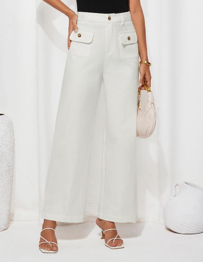 2025 Women's High Waist Wide Leg Stretch Trousers with Pockets - Formal Casual Pants
